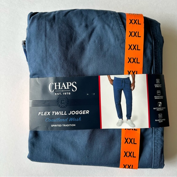 Chaps Men’s Flex Twill Jogger Stretch Adjustable Drawcord Blue XXL Cotton Blend - Picture 4 of 7